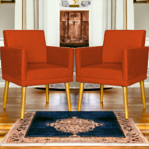 Kit 2 Poltronas Decorativas Para Sala De Espera Reforçadas Cor Terracota Desenho Do Tecido Suede Liso