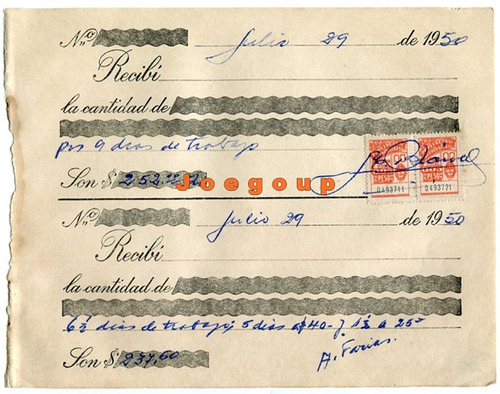Recibo Trabajo Provincia Buenos Aires Sellos Fiscales 1950