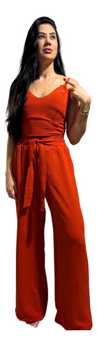 Conjunto Calça Pantalona Alfaiataria Blusa Bojo Alça Reguláv