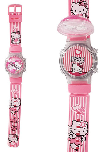 Reloj Niñas Digital Luces Tapa Infantil Hello Kitty Flor 3d