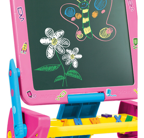 2 En 1 Pizarrón Y Mesa Con Banquito Y Accesorios Marca Molto Color Rosa Chicle