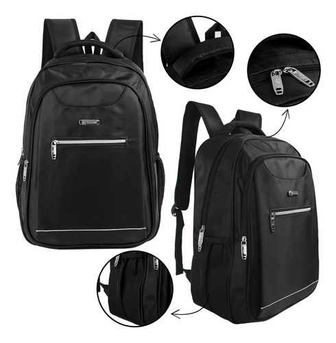 Mochila Executiva Multifuncional Com Divisória P Notebook Cor Preto Desenho do tecido Preto