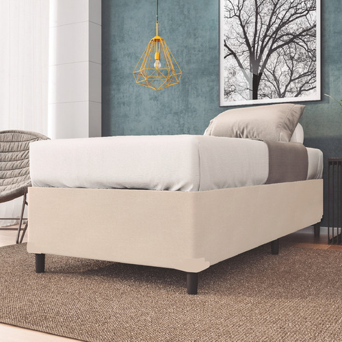 Base Cama Box 79x198x38cm Bege Suede Veludo Prince