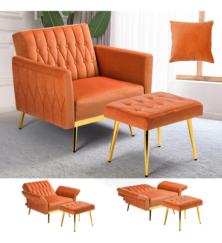 Silla Decorativa Terciopelo Reclinable Con Otomana Y Almohad