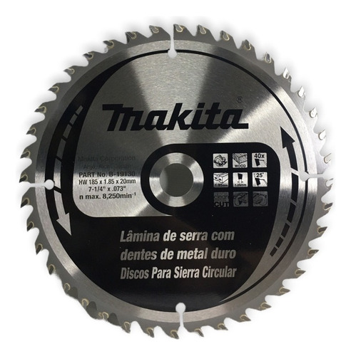 Disco Sierra Circular Makita B-19130 185mm 7 1/4 40dt Mkb Color Plateado