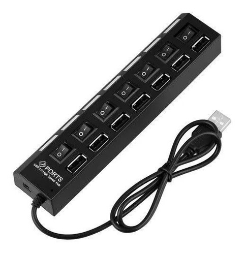 Imagen 1 de 5 de Hub Usb Adaptador 2.0 De 7 Puertos Zapatilla Cc Interruptor