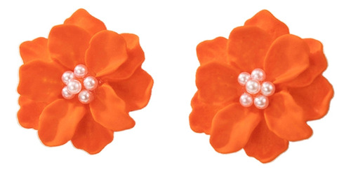 (o) Pendientes Con Forma De Flor De Camelia Y Perla Blanca C