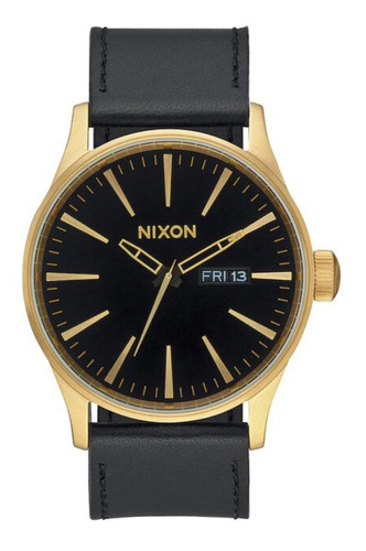 Reloj pulsera Nixon The sentry con correa de cuero color negro - bisel dorado