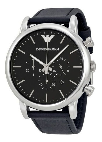 Reloj Emporio Armani Original Ar1828 para hombre, color de correa: negro, color de bisel, color de fondo plateado, color de fondo negro