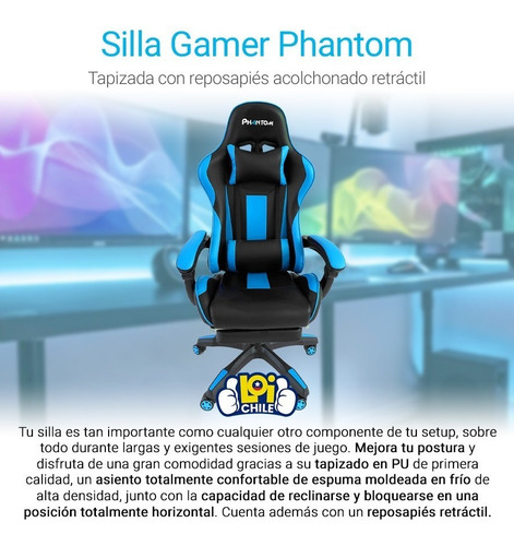 Imagen 2 de 5 de Silla Gamer Phantom Pro Reclinable Loi