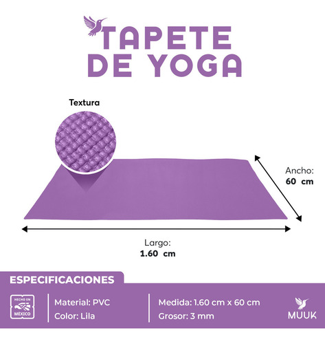 Tapete De Yoga Muuk Fitness 3 Mm Ejercicio Y Relajación Color Lila