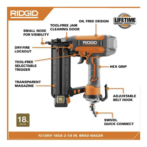 Ridgid R213bnf3, Pistola De Clavos, 18 Ga (Usado)