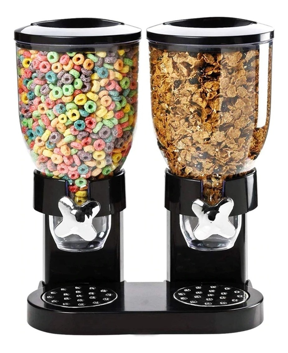 Dispensador Doble De Mesa Cereal Granos Dulces Frutos Secos Color Negro