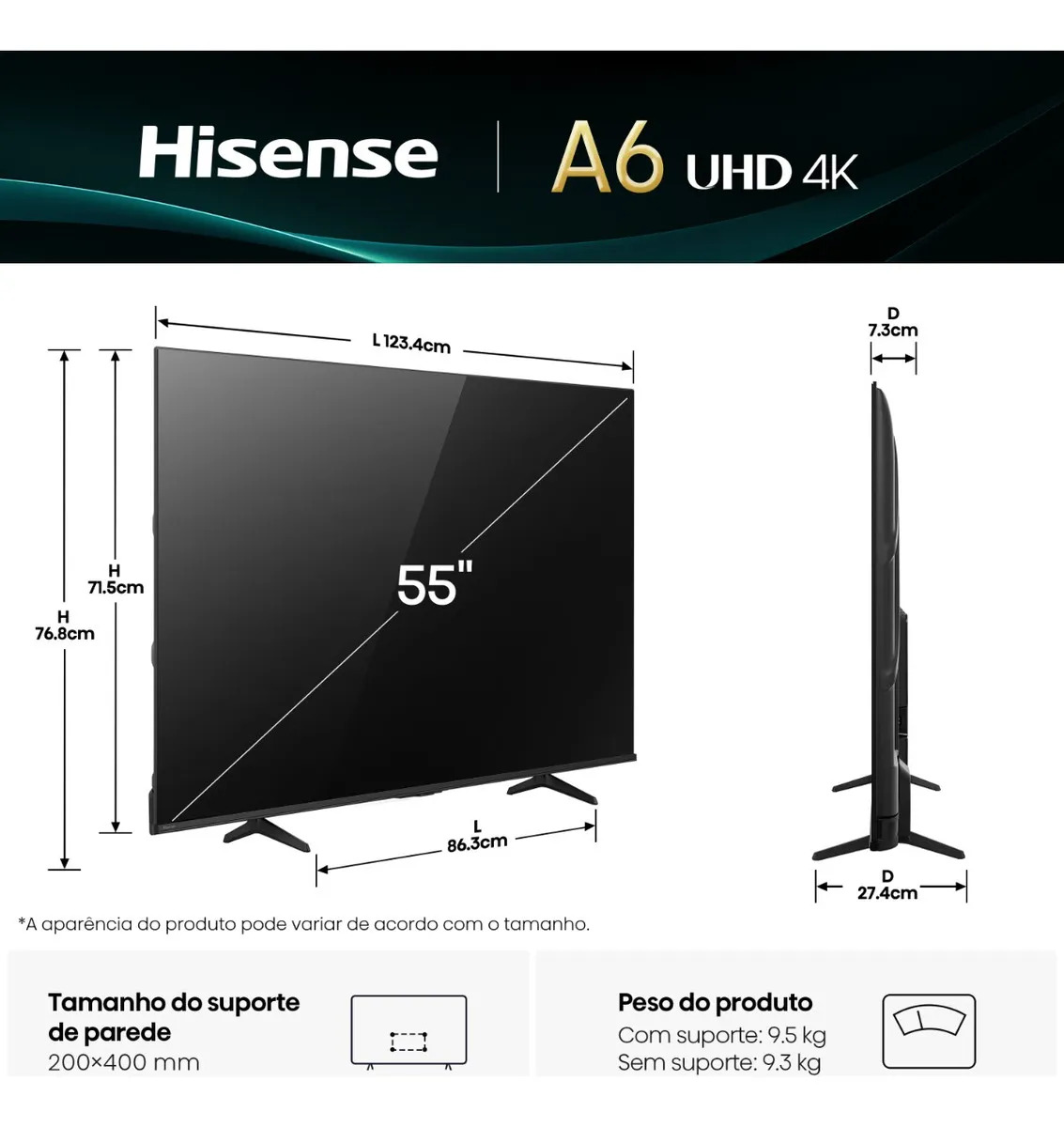 Smart TV Hisense 4K 55 Polegadas 55A6NV