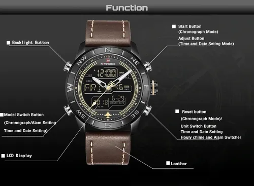 Reloj Naviforce Analogo Digital Fecha alarm crono luz Japan