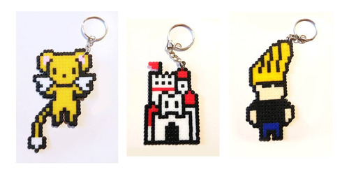 Llaveros X3 Johnny Bravo, Mario Bross, Kero Hama Beads