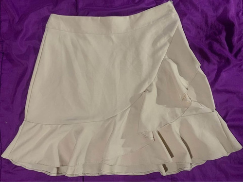 Pollera Tiro Alto Beige Con Volados