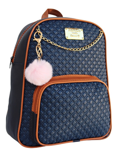 Mochila Bolsa Feminina C/ Detalhe Da Moda + Chaveiro Pompom