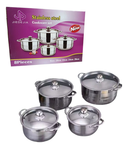 Set De 4 Piezas Ollas Con Tapa De Acero Inoxidable