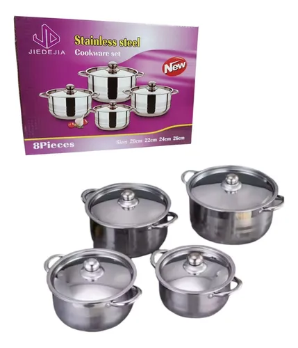 Set De 4 Piezas Ollas Con Tapa De Acero Inoxidable