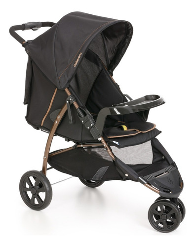 Carrinho de bebê 3 rodas Galzerano Cross trail preto e cobre com chassi de cor marrom