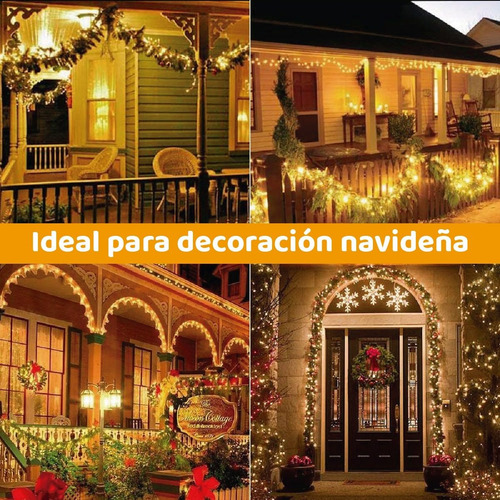 Imagen 3 de 8 de Guirnalda Luz Led Luces Tira 100 Luces Calidas 10m A Pila