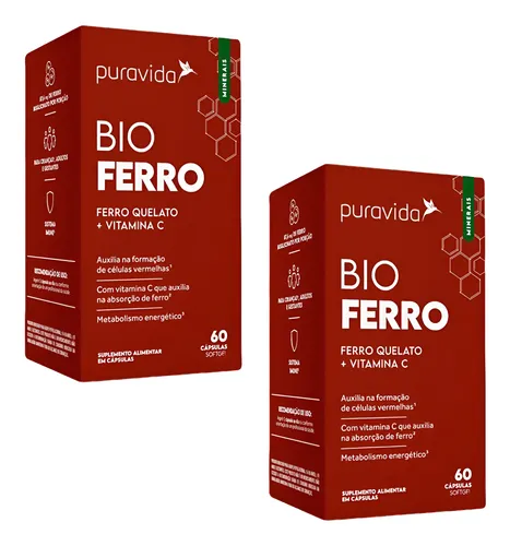 2x Bio Ferro Quelato + Vitamina C- 60 Caps.- Puravida