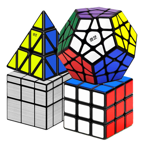 Paquete Cubos (3x3, Mirror, Megaminx Y Pyraminx) Base Negra