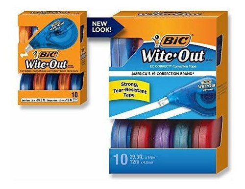 Bic Wite-out Brand Ez Cinta Correctora, Blanco, 10 Unidades