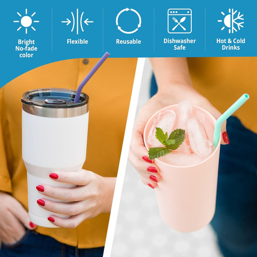 10 Popotes De Silicona Reutilizables De Tamaño Normal Vaso