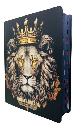 Bíblia Sagrada Letra Jumbo Com Harpa E Corinhos Índice Lateral Capa Leão Rei