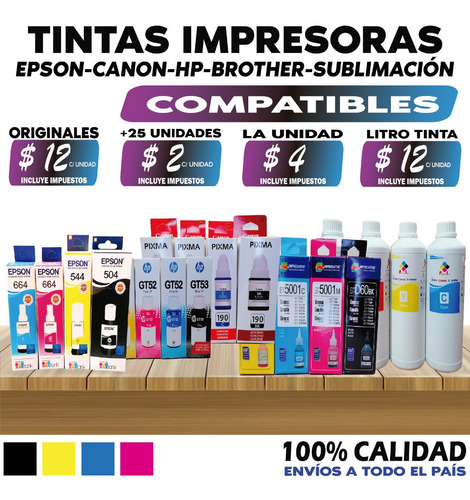 Tintas Epson, Hp, Canon, Brother, Limpia Inyectors, SubliMac