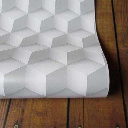 Imagem 2 de 4 de Papel De Parede Adesivo 3d Cubos Cinza 223036177 0,58x2,50m