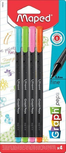 Imagen 1 de 5 de Maped Microfibra Graph Peps X4 Colores Surtidos 0,4 Mm