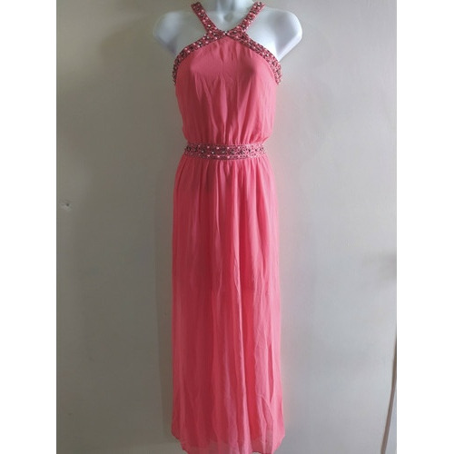 Vestido De Fiesta Color Coral Con Pedrería Talla M