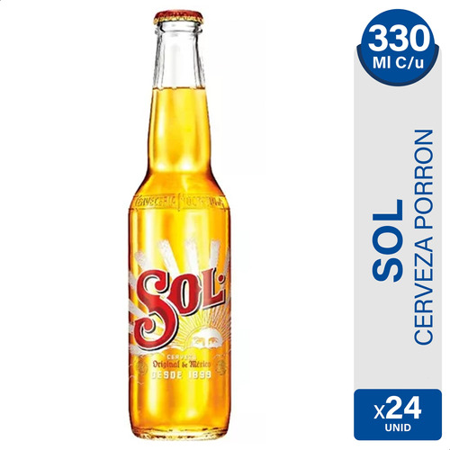 Cerveza Sol Rubia Porron 330ml Importada Mexico - Pack X24