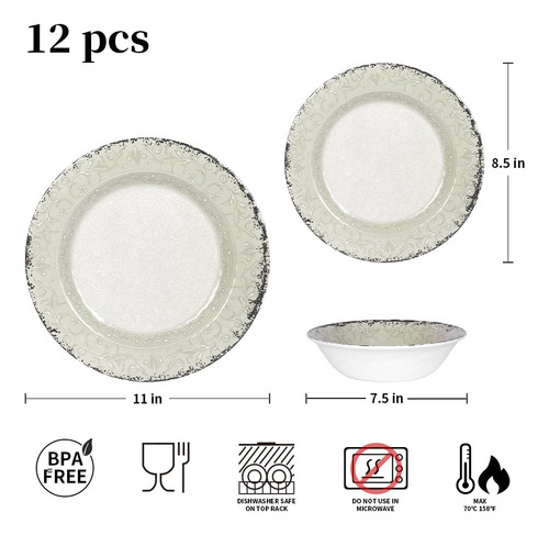 Juego De Vajilla De Melamina De 12 Piezas Sirve 4 Platos De