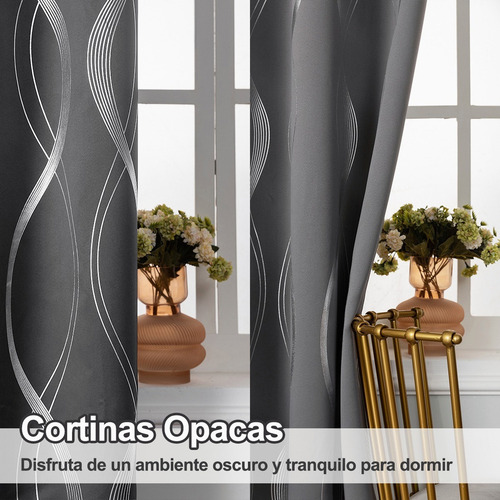 J Cortinas Blackout Con Línea Ondulada Color Raya Gris