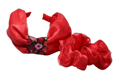 Diadema Fosforescente Roja Centro Listón + Scrunchie