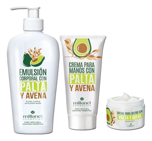 Millanel Lote De 3 Cremas Palta. Corporal, Manos Y Rostro. 