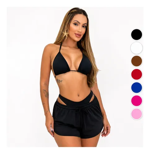 Conjunto Biquíni Short 3  Peças Tendência Saída Praia Piscina
