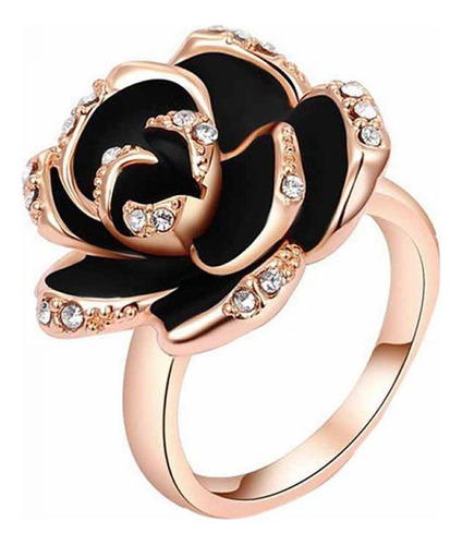 Anillo Ajustable Con Forma De Rosa Negra, Bonito Regalo Para