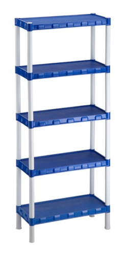 Estante Plastica Modular Azul  Com 5 Prateleiras