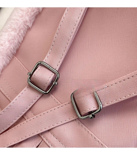 Pink Stitch Design New Ins, versátil y bonita mochila de felpa rosa, diseño de tela lisa