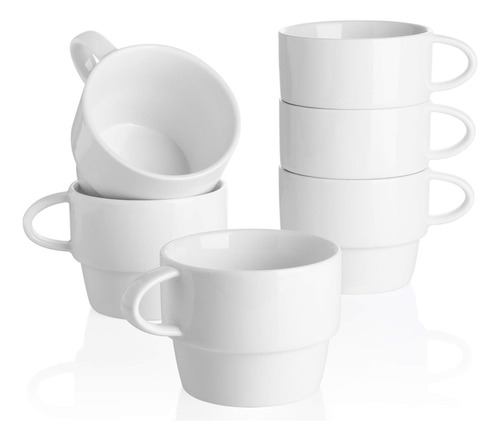 Sweese Tazas De Cafe Apilables De Porcelana, 6 Onzas Para Be