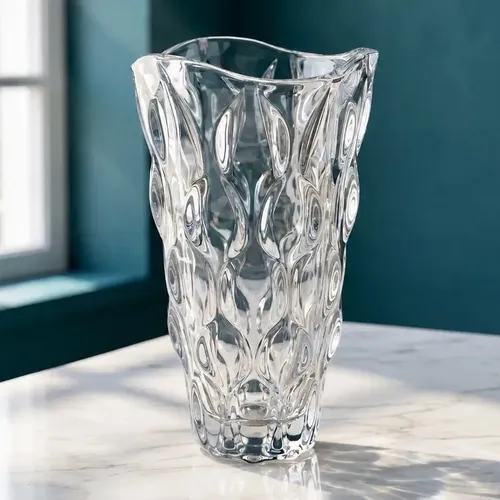 Vaso Decorativo Vidro Transparente 24cm Sala Flores Arranjo Vidro Transparente Relevo