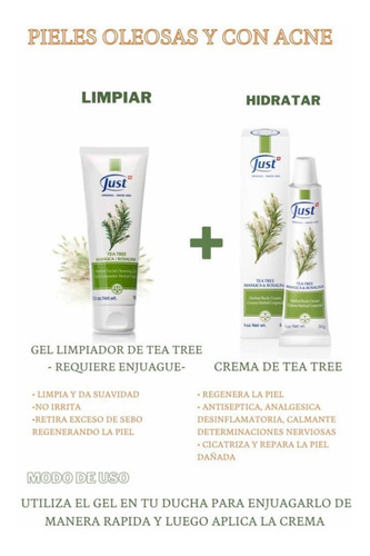 Gel Limpiador De Tea Tree 100ml Y Crema Tea Tree 30g Just