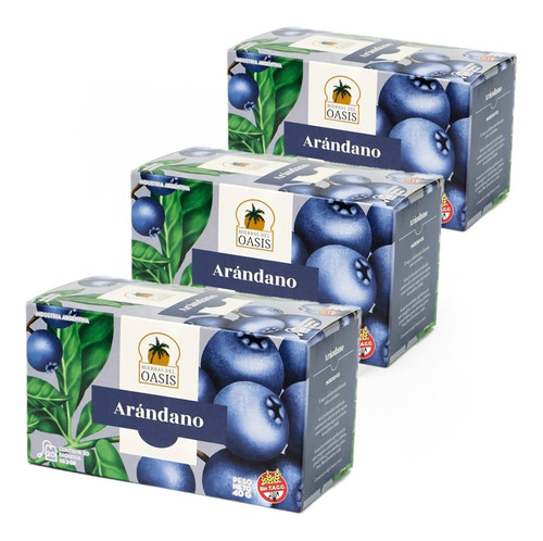 Imagen 1 de 3 de Té De Arándano Hierbas Del Oasis Pack X 3 Cajas