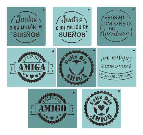 Imagen 1 de 3 de Pack X 8 Stencil Frases Chicos Decorativo Dia Del Amigo