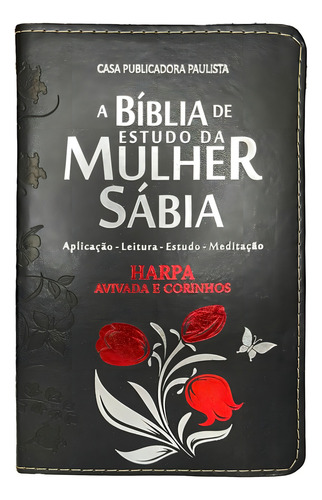 Bíblia De Estudo Letra Grande Da Mulher Sábia Preta Com Harpa de Joao Ferreira de Almeida Editora CPP Capa Dura
